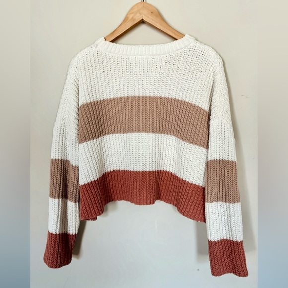 Striped Knit Sweater - White, Brown, and Tan - Picture 4 of 4